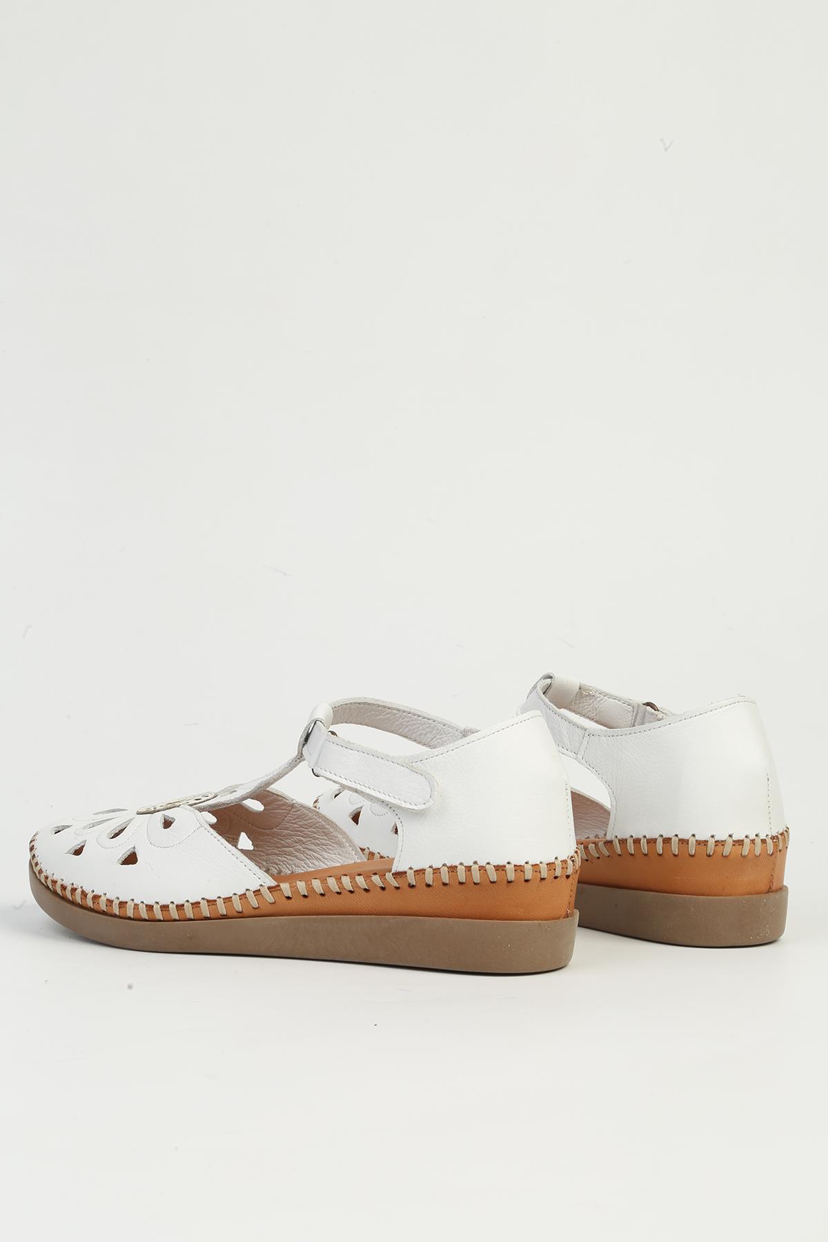 Beyaz Deri Kadın Topuklu Ayakkabı PC-54518 - Görsel 4