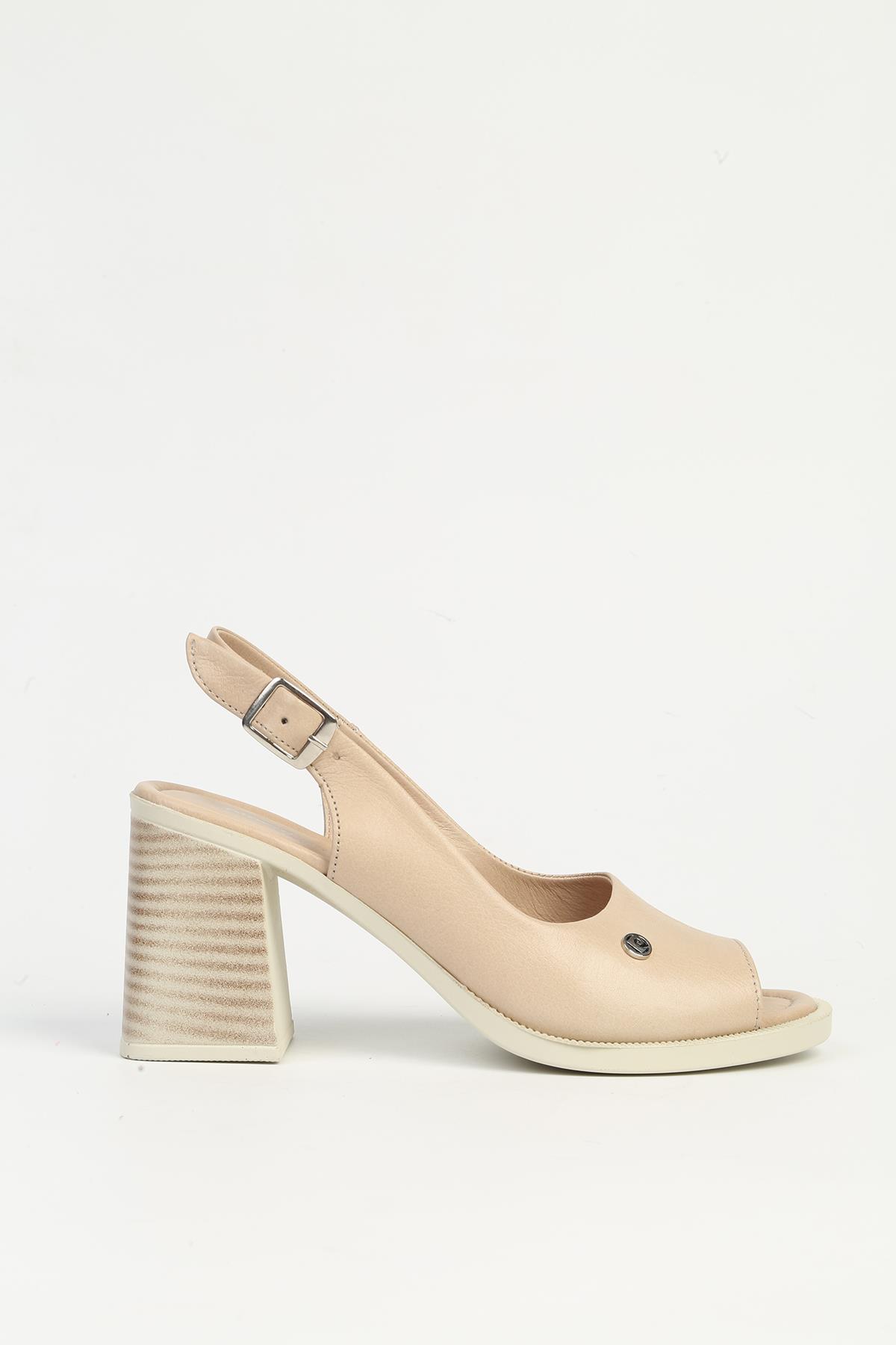 Bej Kadın Deri Topuklu Ayakkabı PC-54602 - Görsel 2