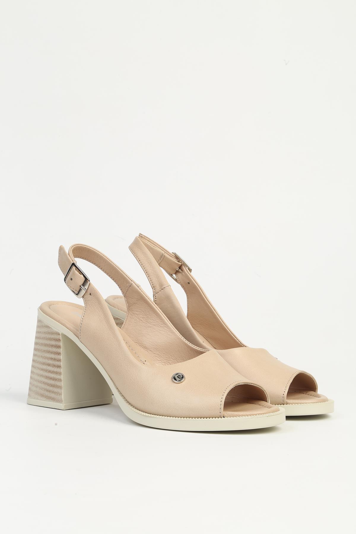 Bej Kadın Deri Topuklu Ayakkabı PC-54602 - Görsel 3