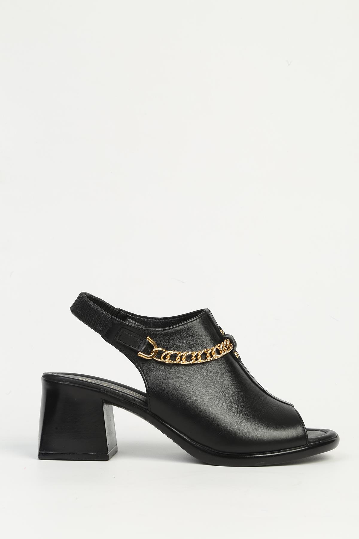 Siyah Deri Kadın Topuklu Ayakkabı PC-54632 - Görsel 2