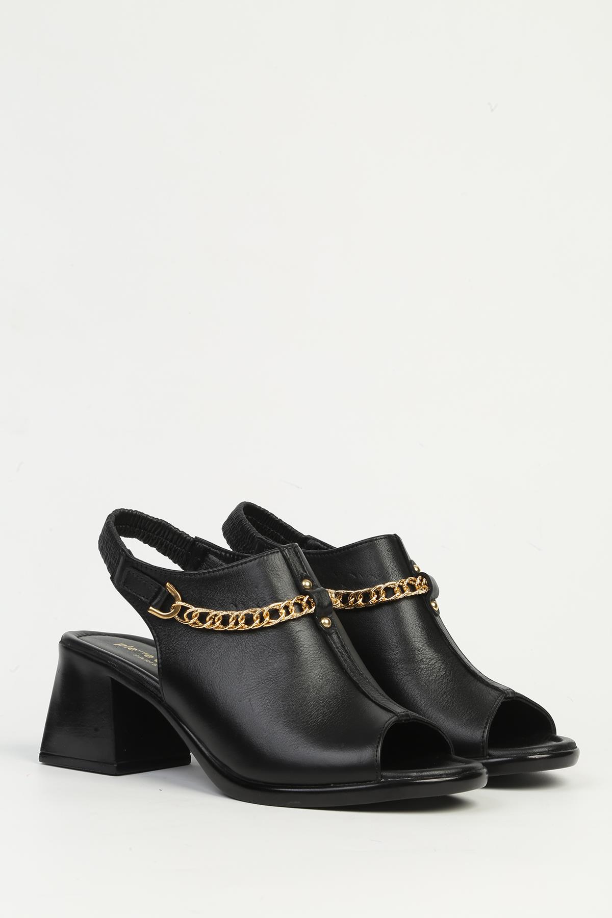 Siyah Deri Kadın Topuklu Ayakkabı PC-54632 - Görsel 3