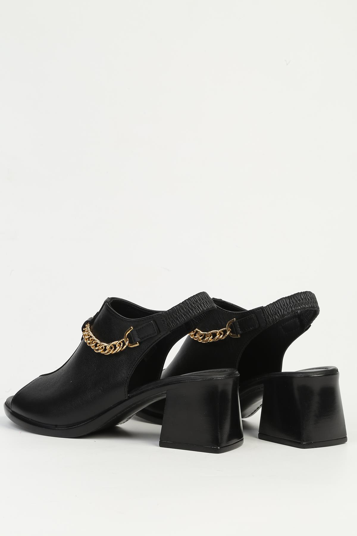 Siyah Deri Kadın Topuklu Ayakkabı PC-54632 - Görsel 4