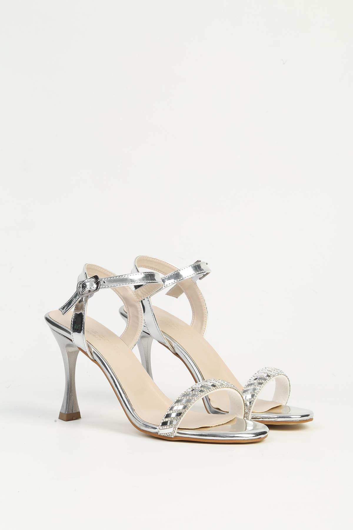 Gümüş Kadın Topuklu Ayakkabı PC-54659 - Görsel 3
