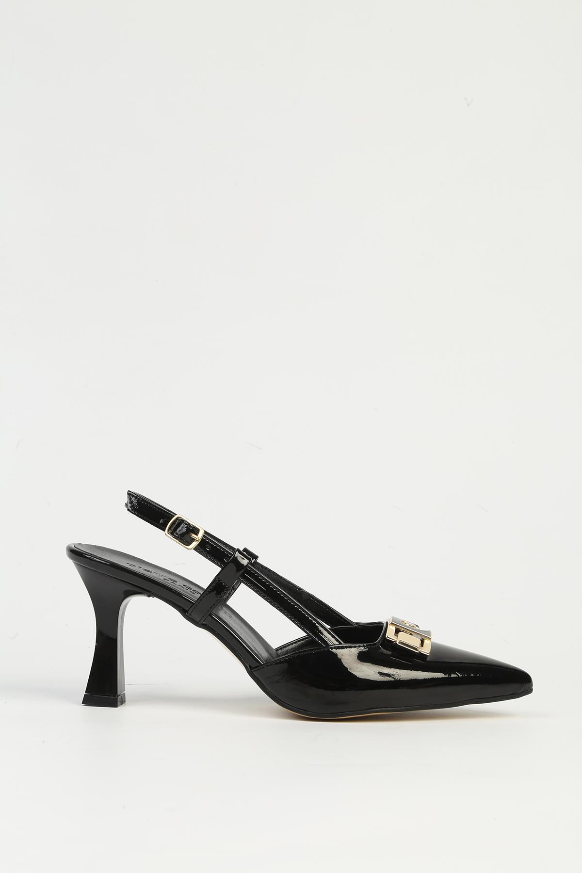 Siyah Rugan Kadın Topuklu Ayakkabı PC-54663 - Görsel 2