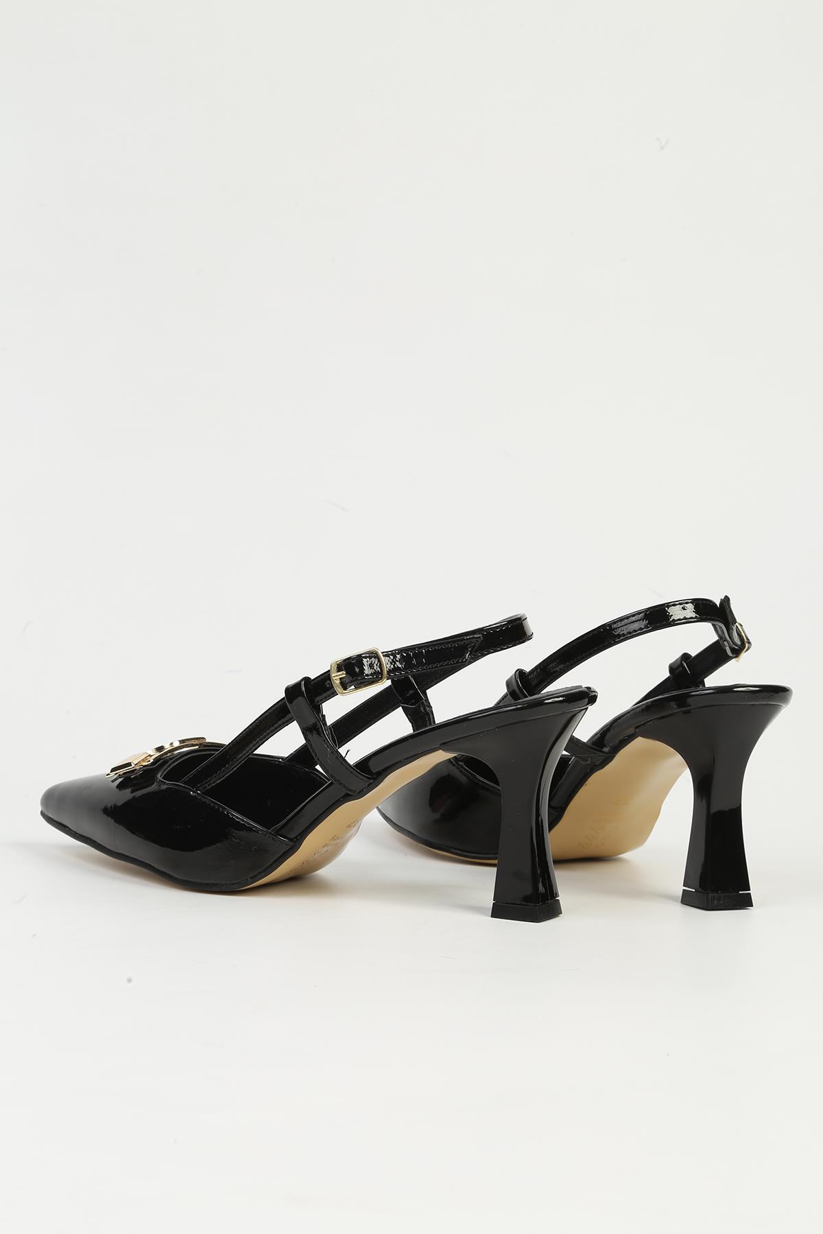 Siyah Rugan Kadın Topuklu Ayakkabı PC-54663 - Görsel 4