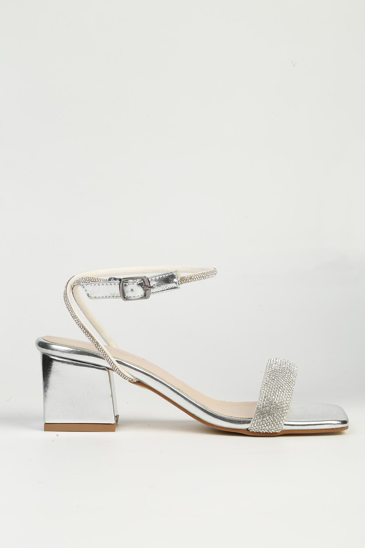 Gümüş Kadın Topuklu Ayakkabı PC-54670 - Görsel 2