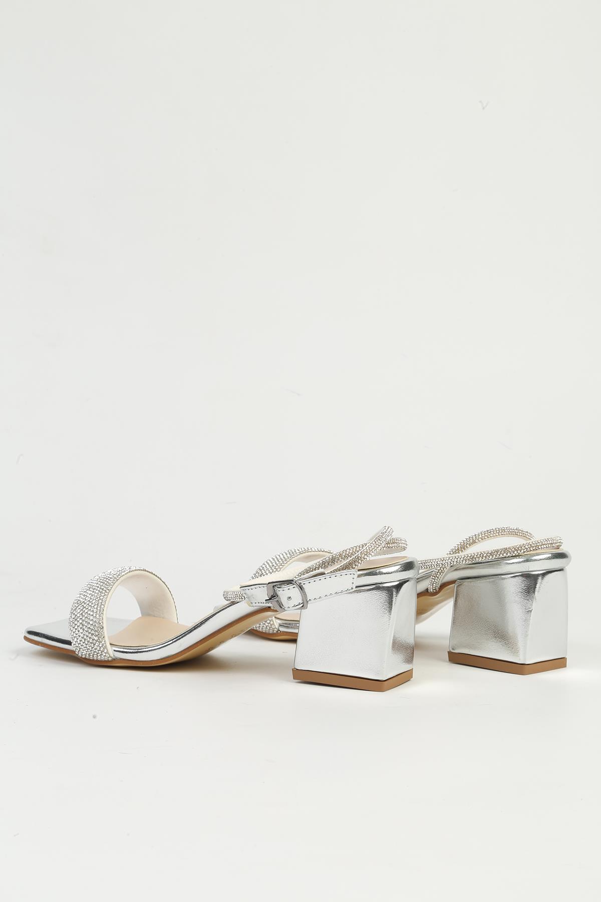 Gümüş Kadın Topuklu Ayakkabı PC-54670 - Görsel 4