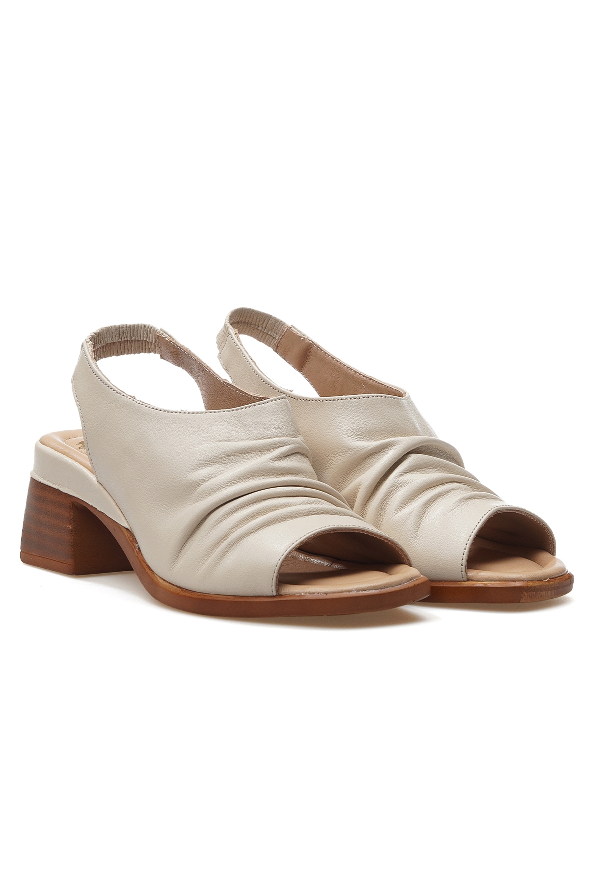 Kadın Hakiki Deri Topuklu Günlük Sandalet 25y 2311513y Z Bej - Görsel 6