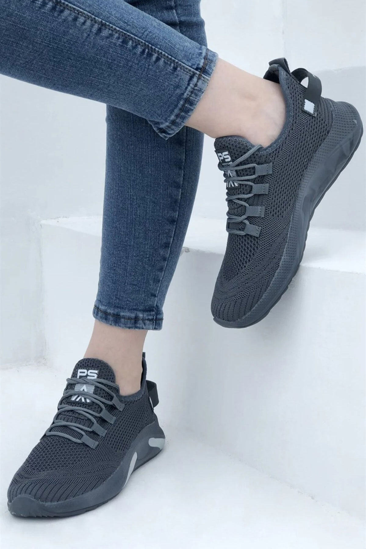 Kadın Sneaker Casual Rahat Bağcıklı Fileli Triko Spor Ayakkabı 1021-101-0014 - Görsel 3