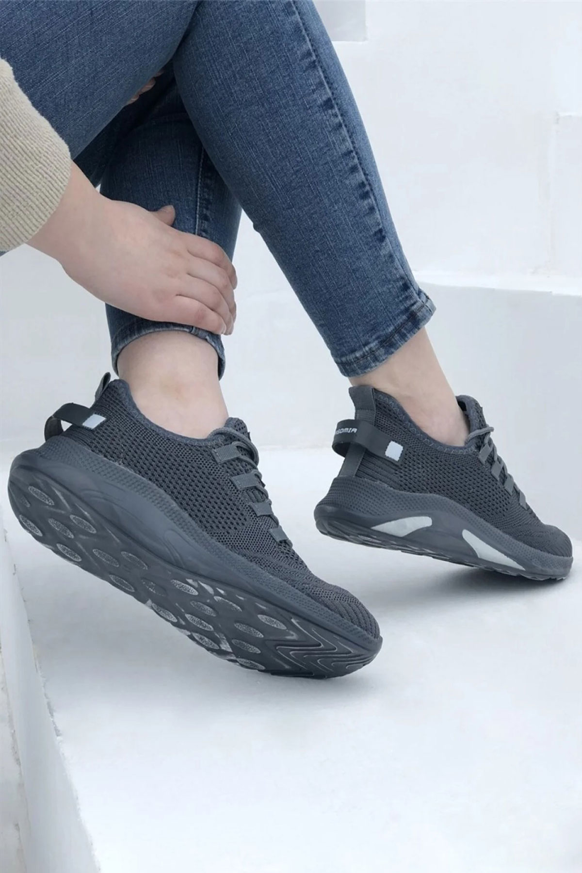 Kadın Sneaker Casual Rahat Bağcıklı Fileli Triko Spor Ayakkabı 1021-101-0014 - Görsel 4