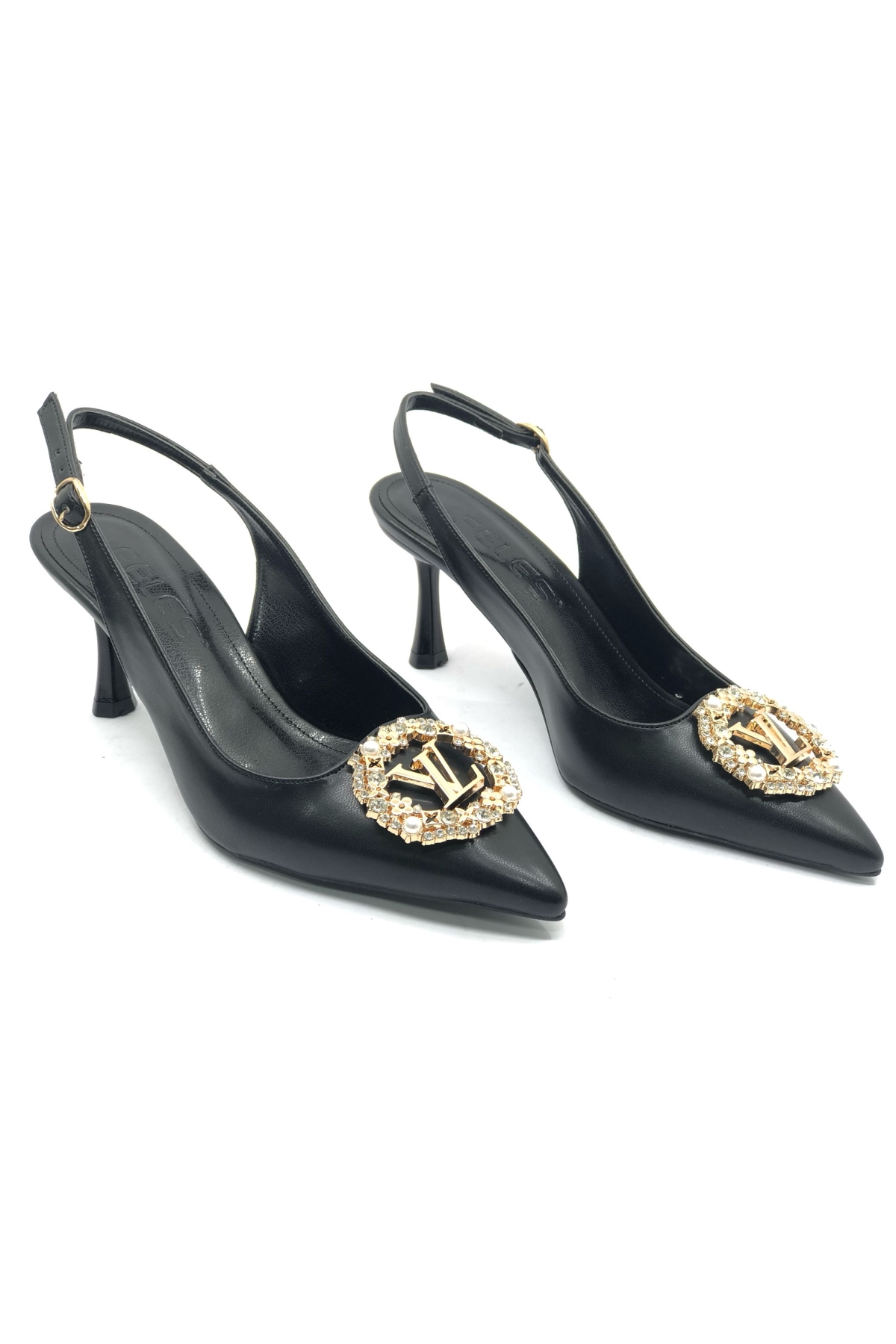 Taşlı Toka Detaylı Arkası Açık Stiletto Kadın Topuklu Ayakkabı - Görsel 3