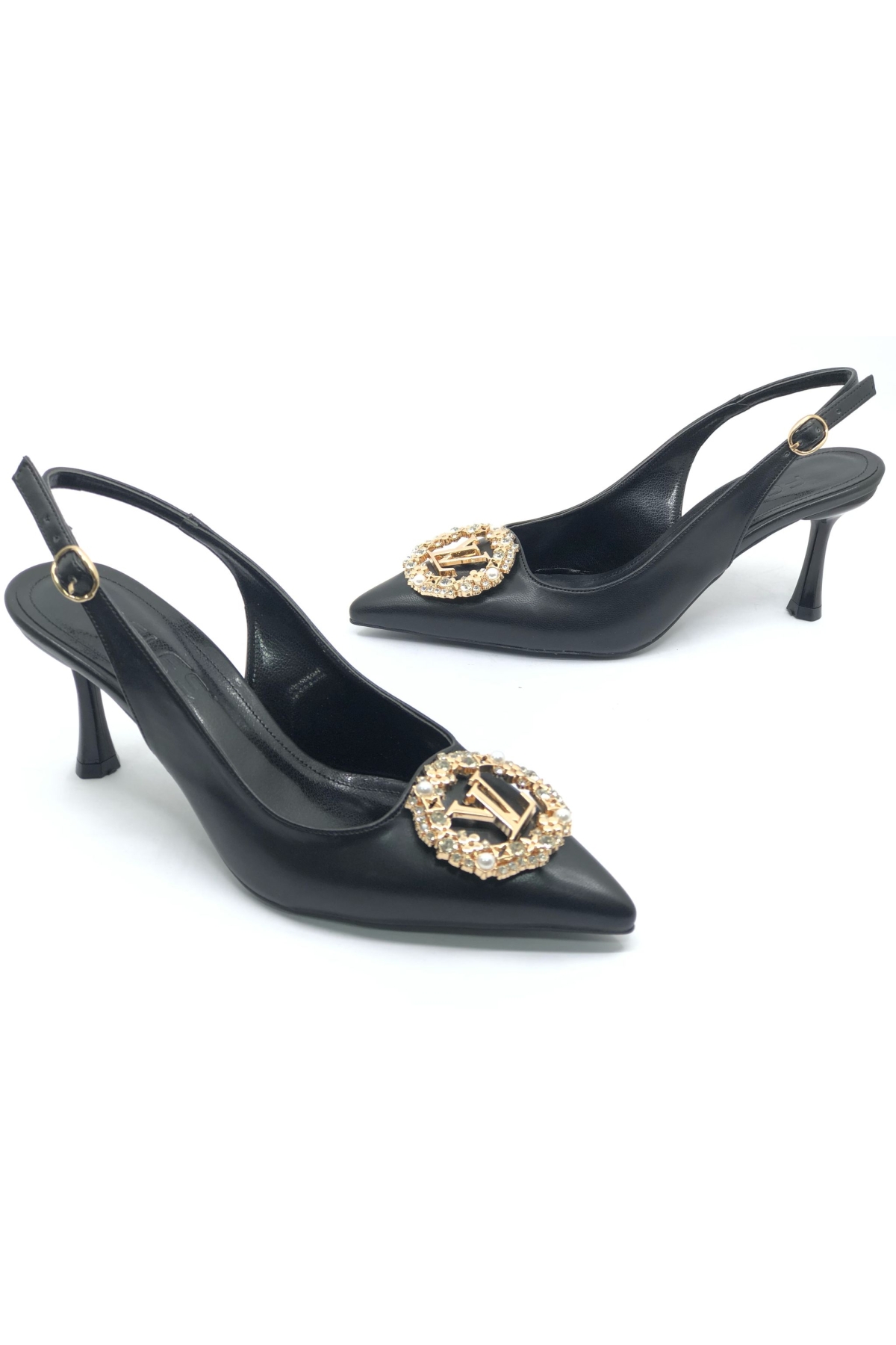 Taşlı Toka Detaylı Arkası Açık Stiletto Kadın Topuklu Ayakkabı - Görsel 4