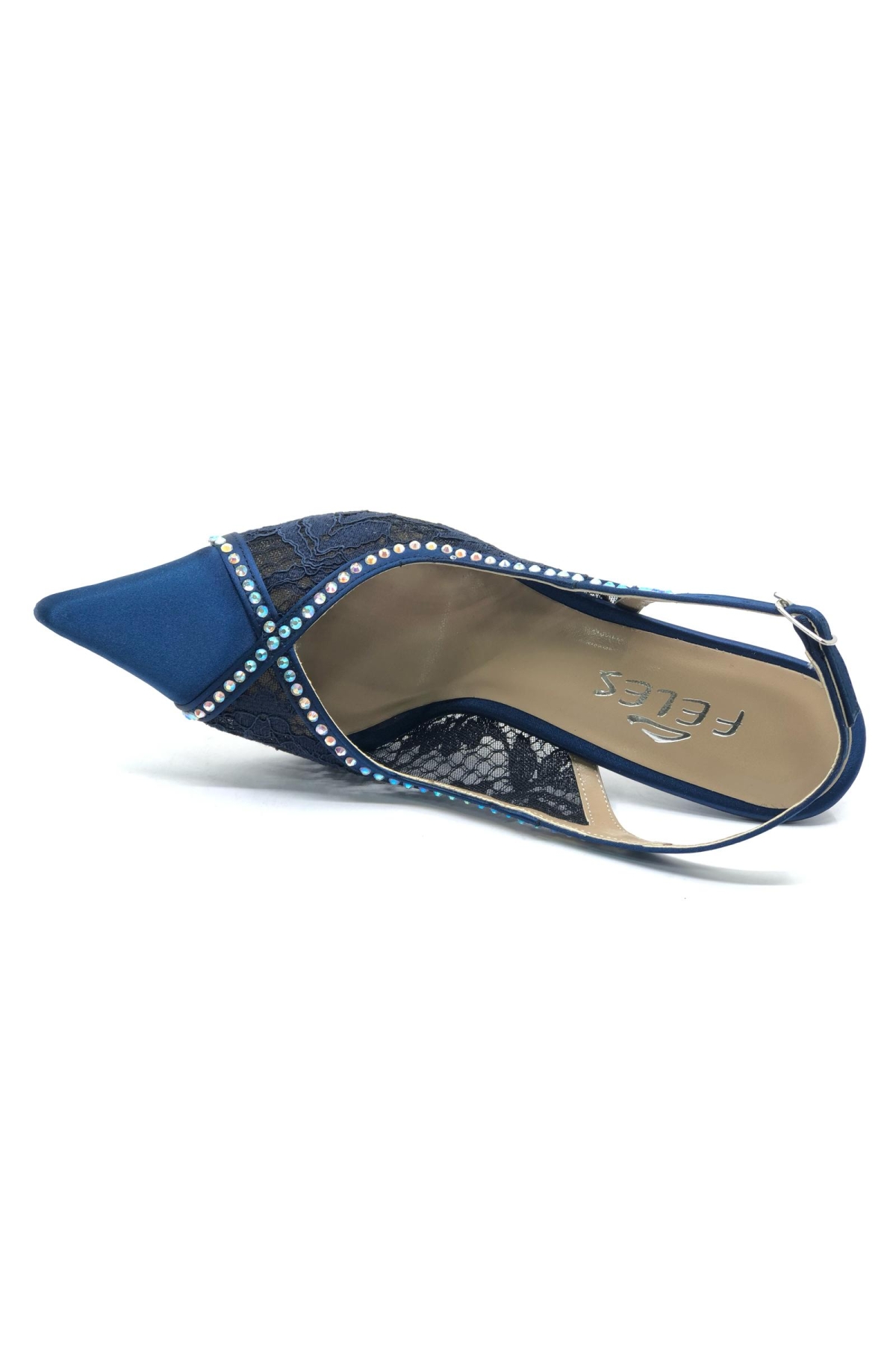 Saten Dantel Taş Detaylı Arkası Açık Stiletto Kadın Topuklu Ayakkabı - Görsel 7