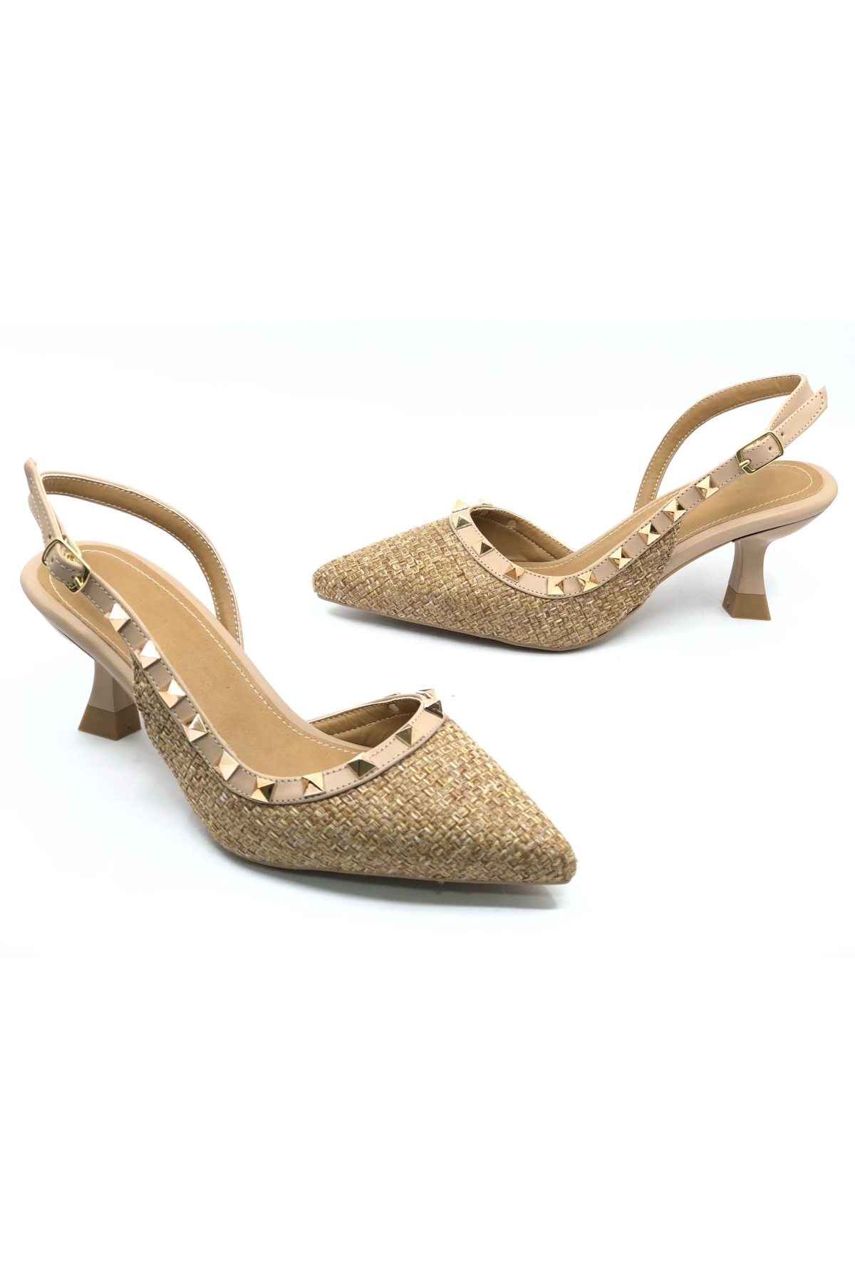 Hasır Zımba Detaylı Arkası Açık Stiletto Kadın Topuklu Ayakkabı - Görsel 3