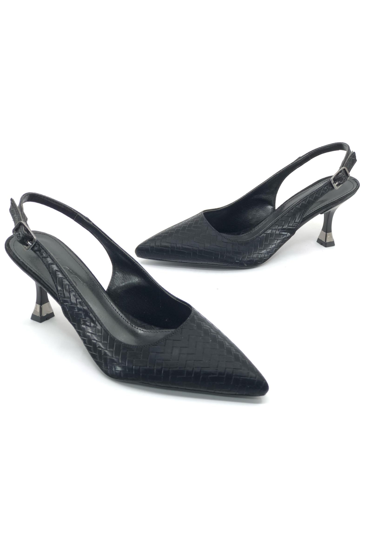 Lazer Desen Detaylı 6 Cm Topuklu Arkası Açık Stiletto Kadın Topuklu Ayakkabı - Görsel 3