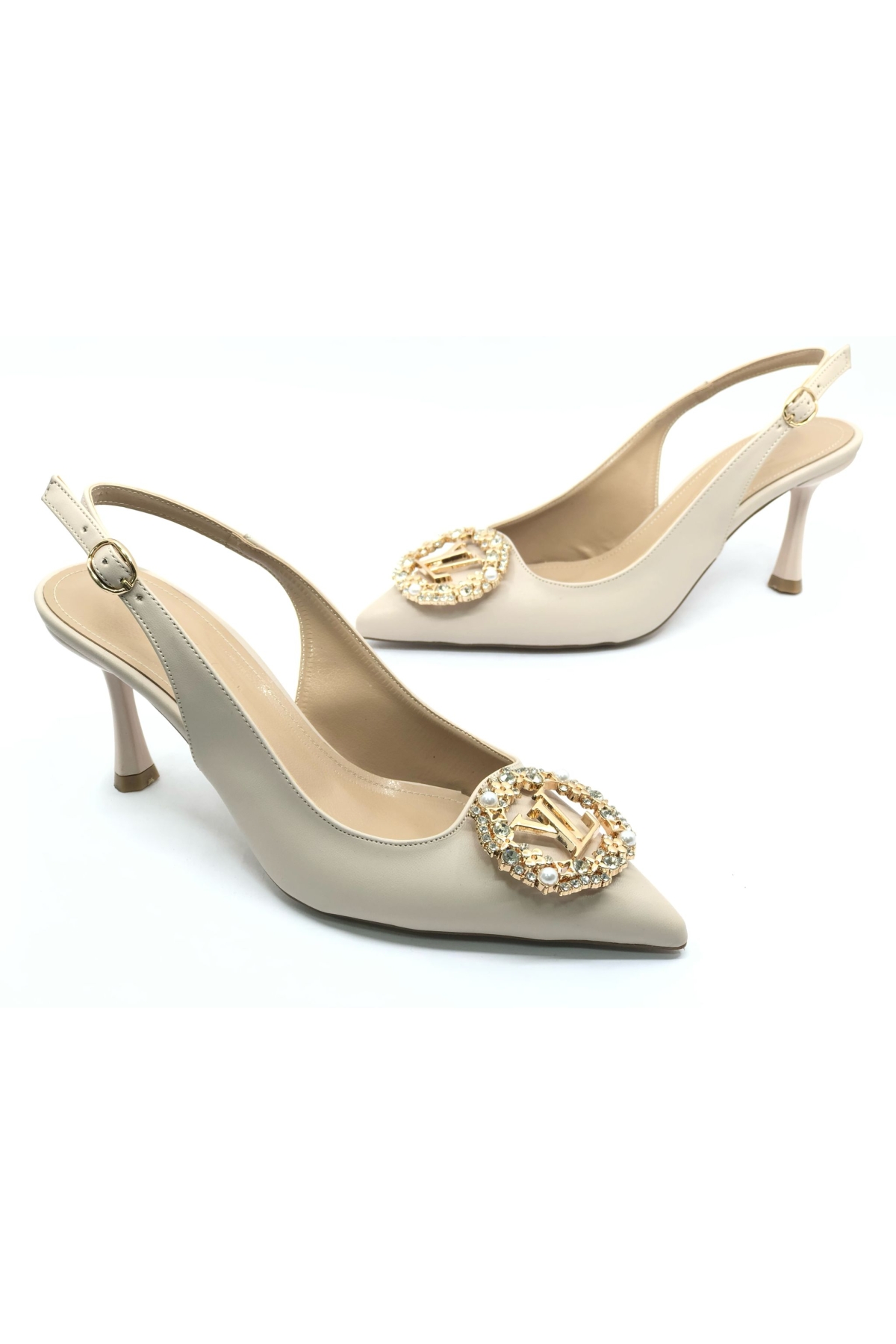 Taşlı Toka Detaylı Arkası Açık Stiletto Kadın Topuklu Ayakkabı - Görsel 4