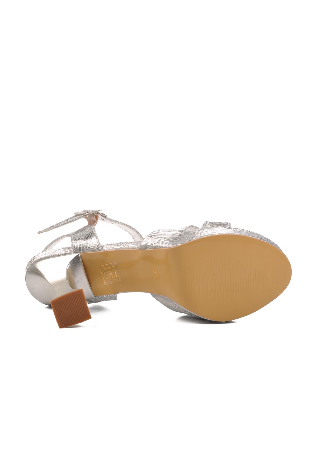 448192 Z Gümüş Simli Kadın Abiye Ayakkabı - Görsel 6