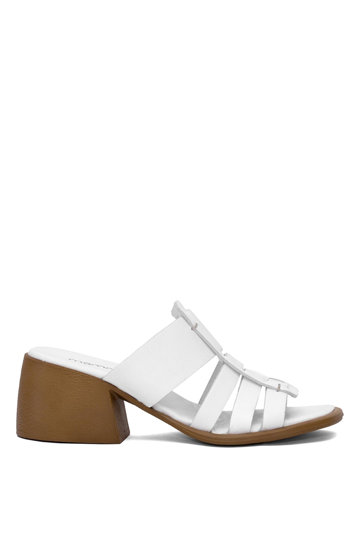 D25YT-1540 Kadın Hakiki Deri Topuklu Terlik Beyaz - Görsel 2