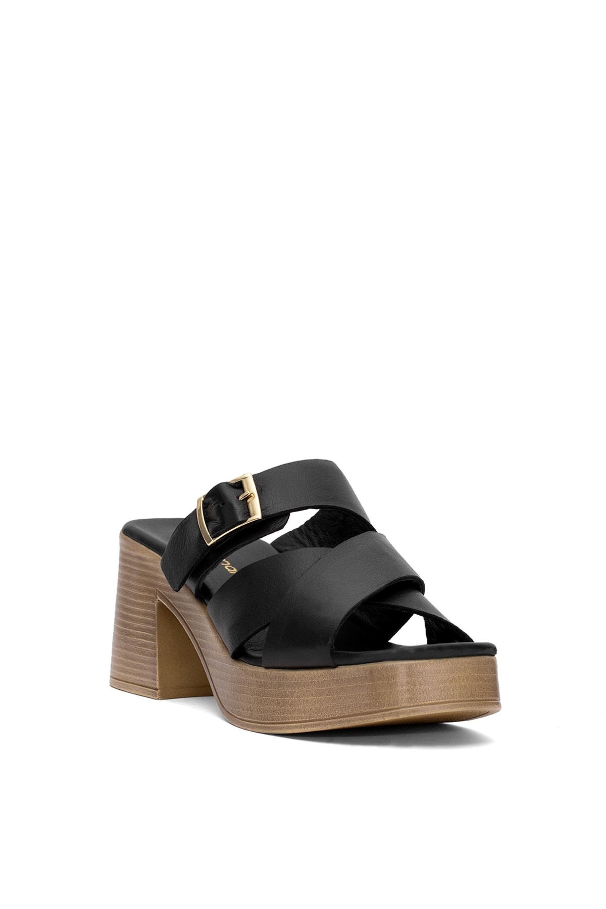 D25YT-1200 Kadın Hakiki Deri Topuklu Terlik Siyah - Görsel 3