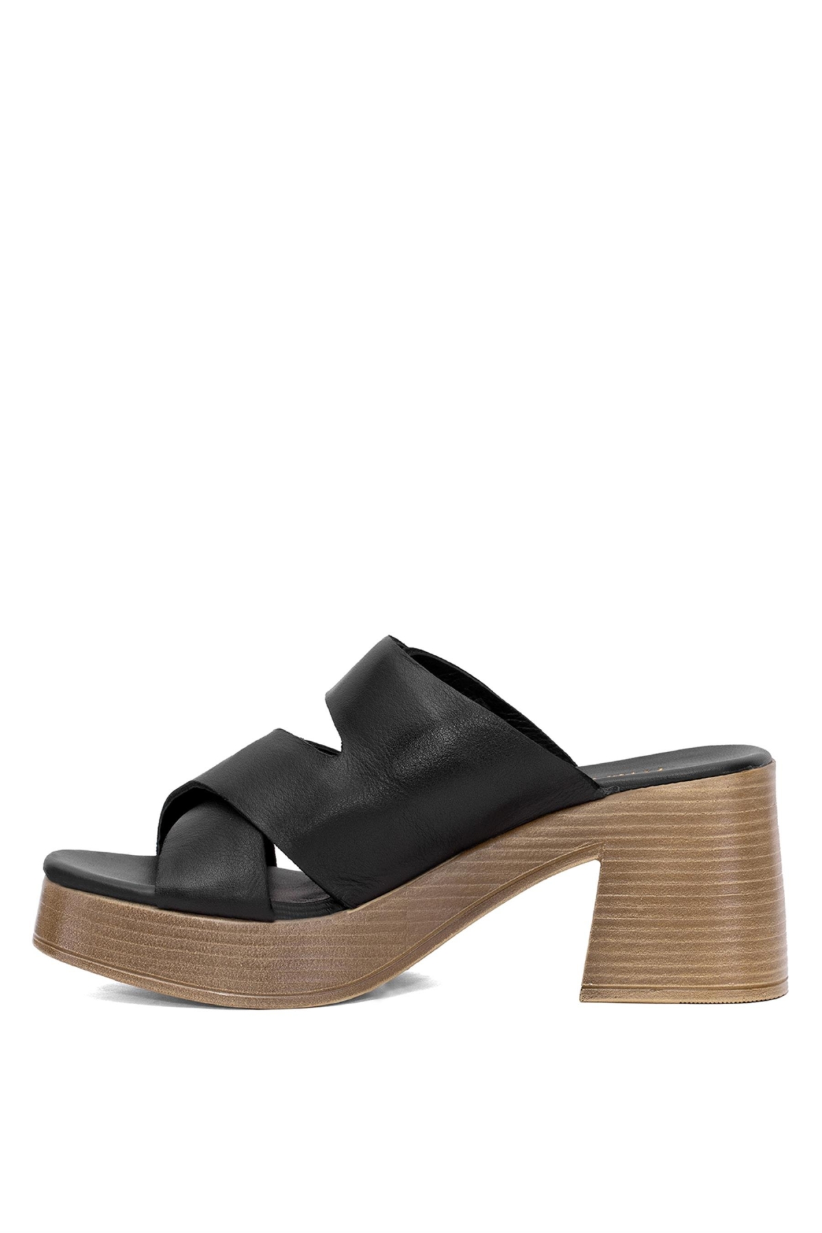 D25YT-1200 Kadın Hakiki Deri Topuklu Terlik Siyah - Görsel 4