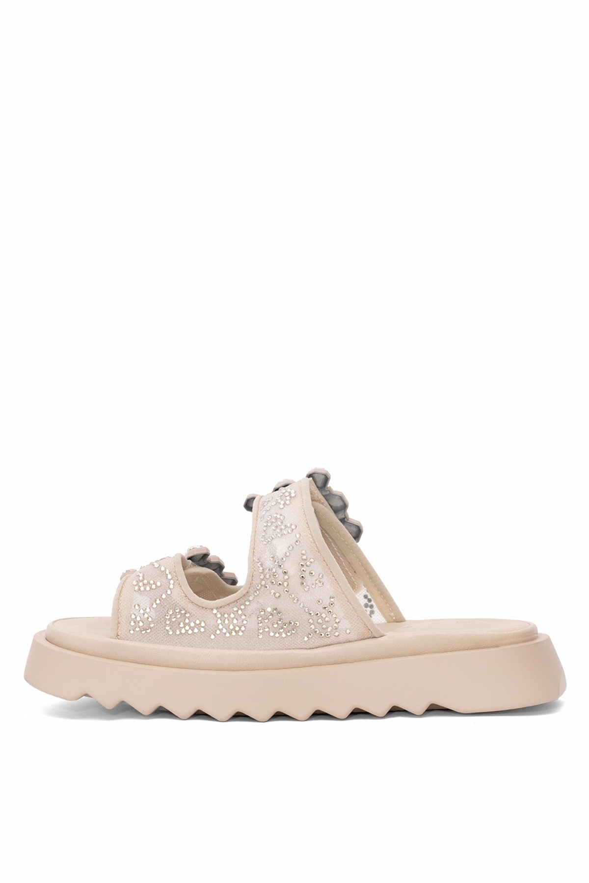 25Y342 Kadın Taşlı Düz Terlik Bej - Görsel 4