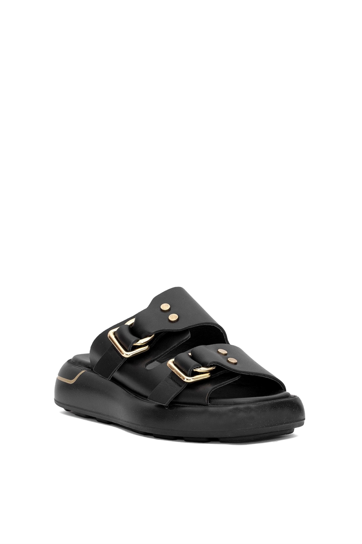 25440032Y Kadın Hakiki Deri Düz Terlik Siyah - Görsel 3