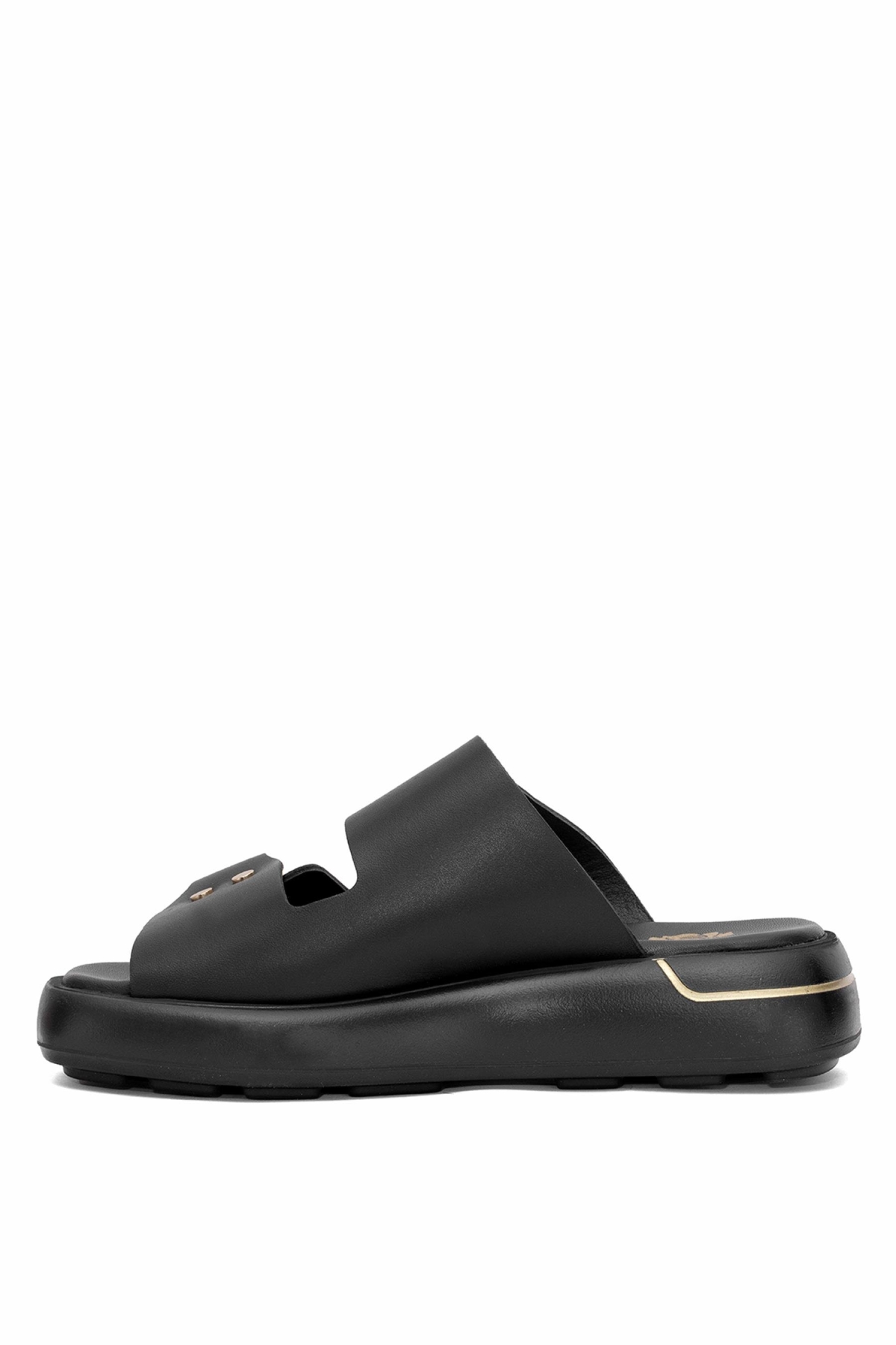 25440032Y Kadın Hakiki Deri Düz Terlik Siyah - Görsel 4