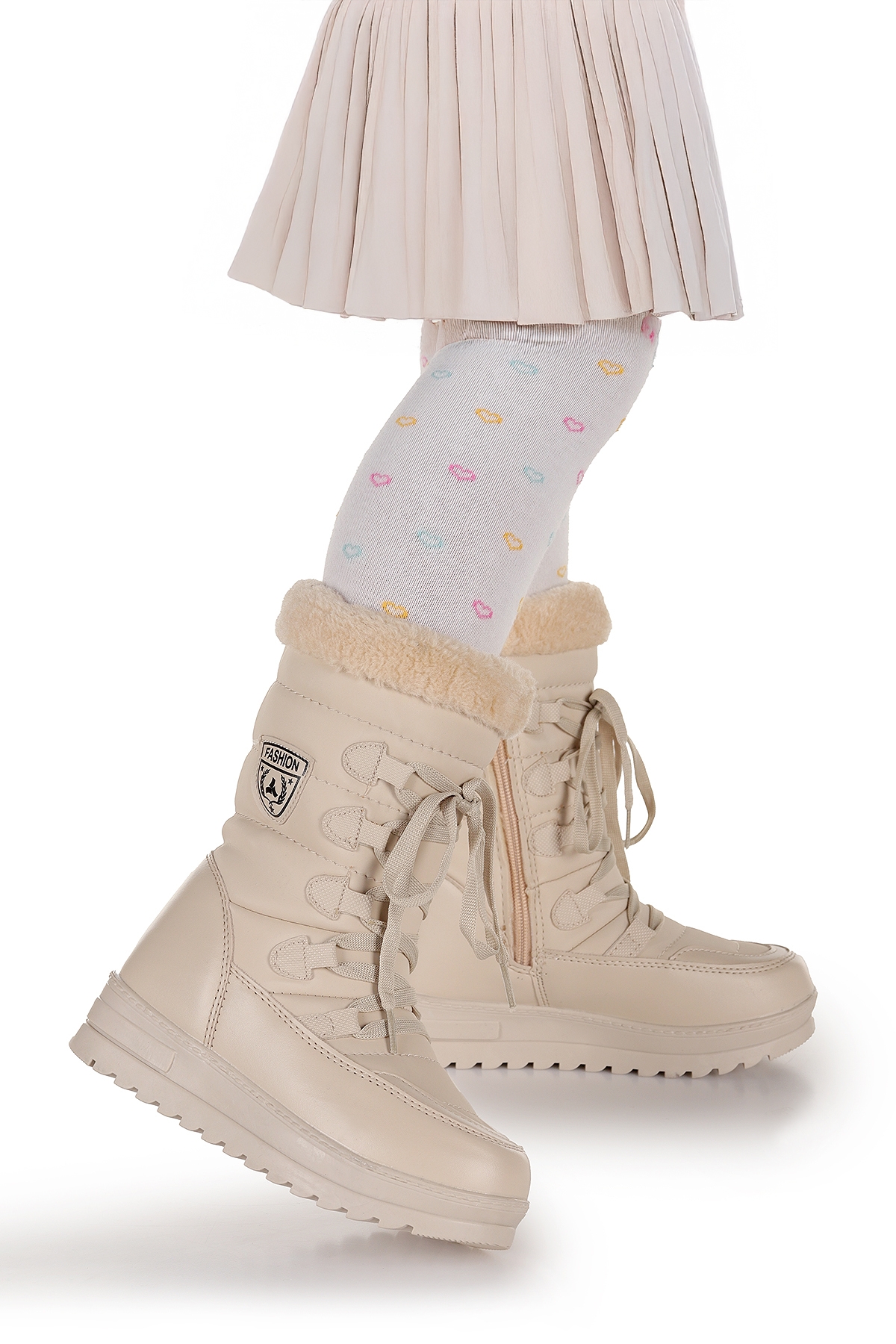 Deco İçi Termal Kürklü Kız Çocuk Kar Botu Ayakkabı Bej - Görsel 2