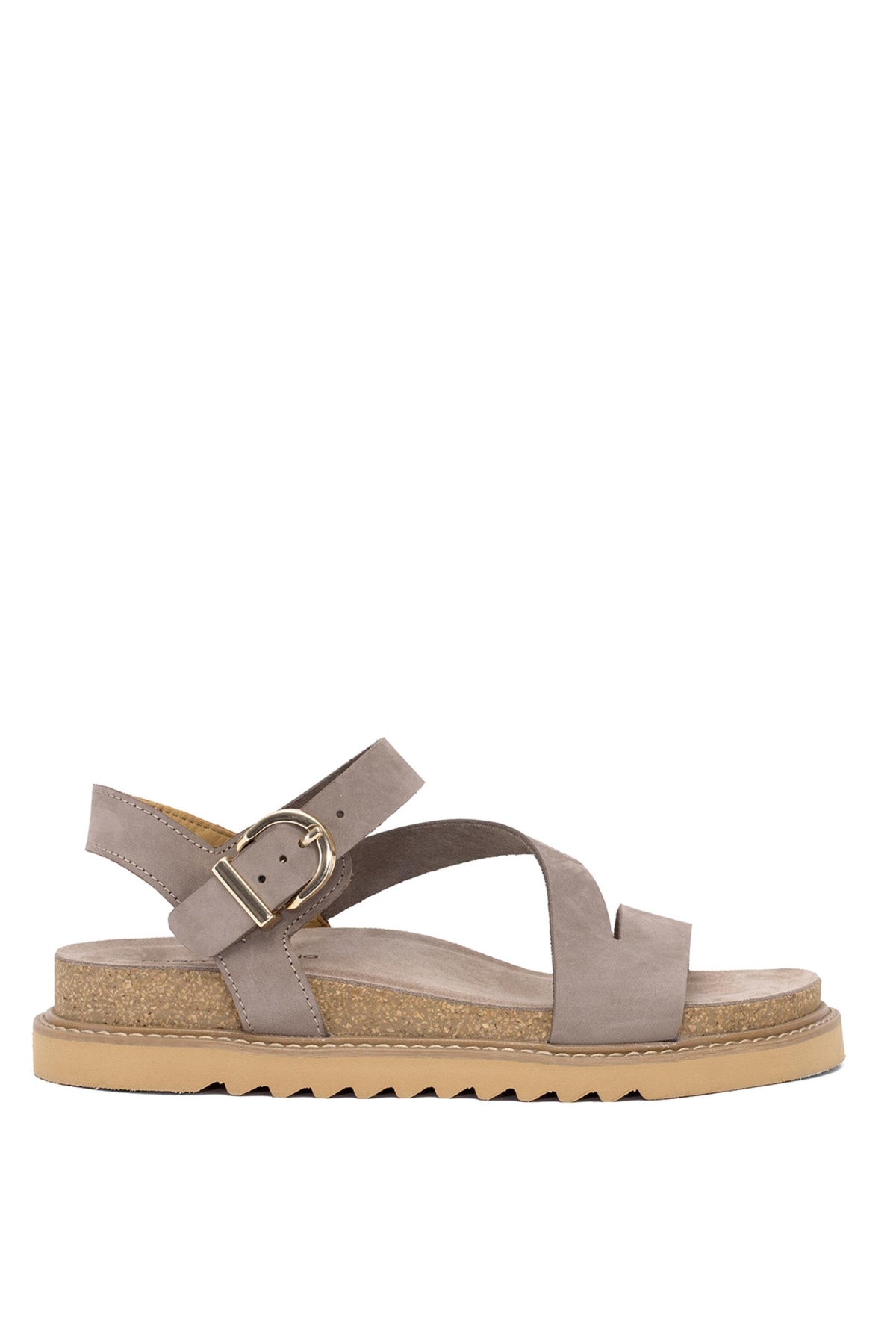 D25YS-5240 Kadın Hakiki Deri Düz Sandalet Vizon - Görsel 2