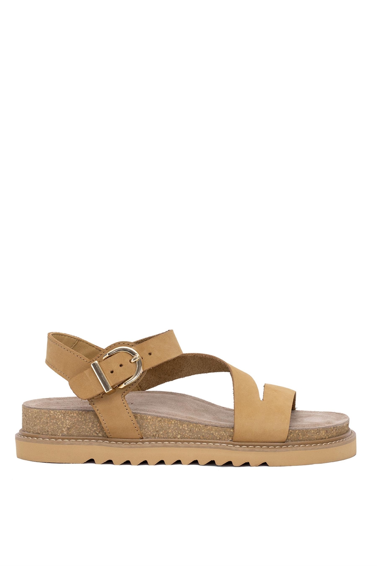 D25YS-5240 Kadın Hakiki Deri Düz Sandalet Camel - Görsel 2