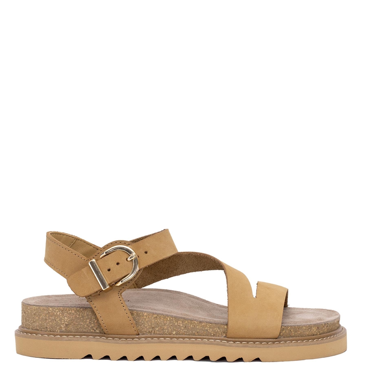 MammamiaD25YS-5240 Kadın Hakiki Deri Düz Sandalet Camel