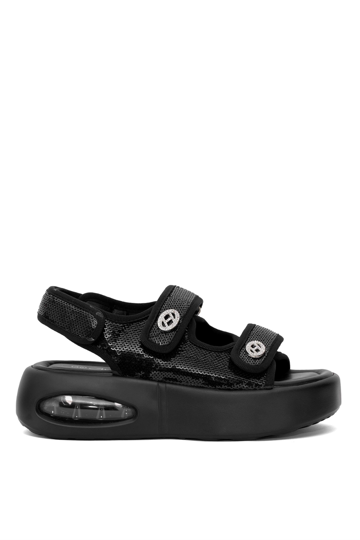25Y418-2 Kadın Taşlı Düz Sandalet Siyah - Görsel 2