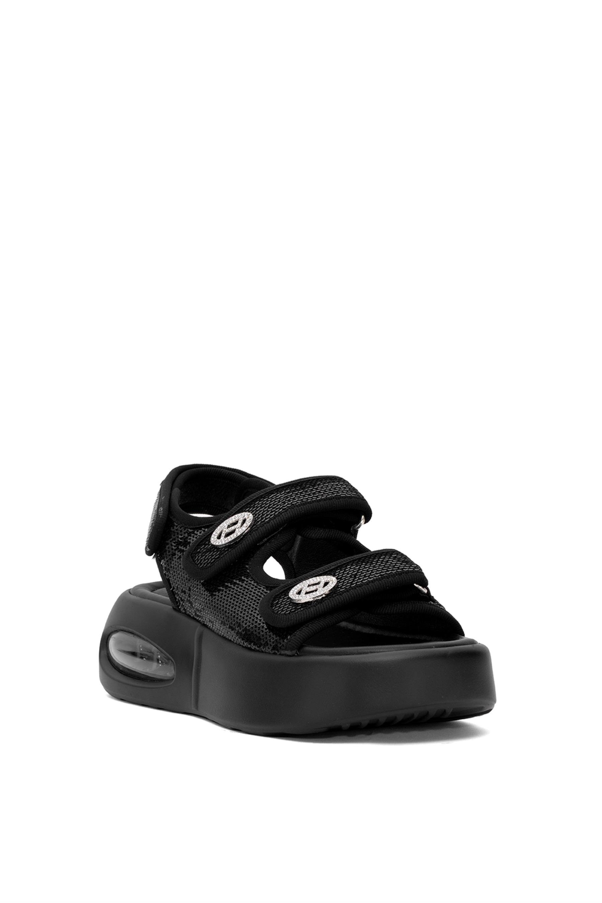 25Y418-2 Kadın Taşlı Düz Sandalet Siyah - Görsel 3