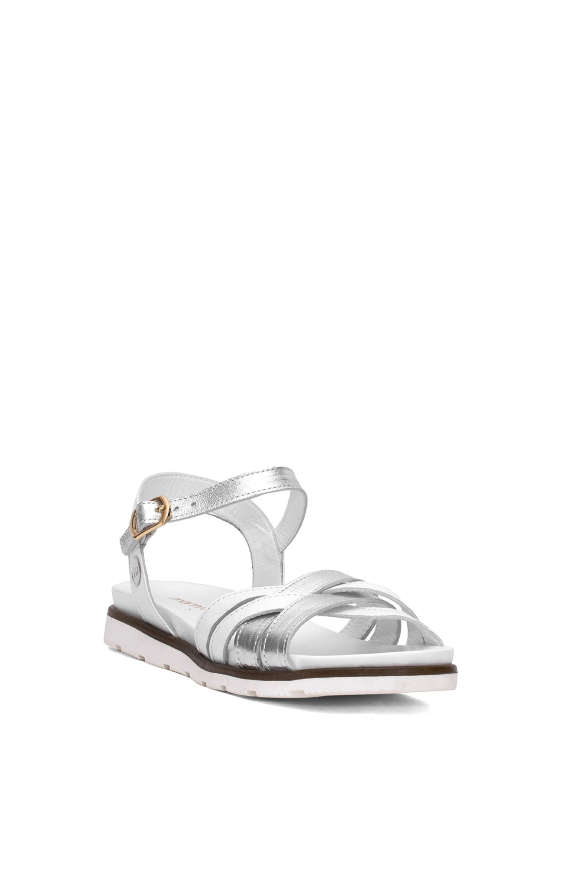 D25YS-2910 Kadın Hakiki Deri Düz Sandalet Beyaz - Görsel 3