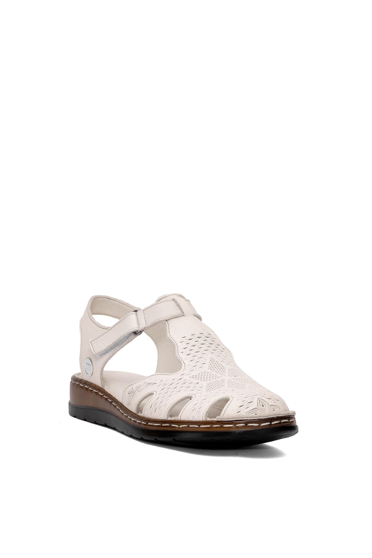 D25YS-2550 Kadın Hakiki Deri Düz Sandalet Krem - Görsel 3