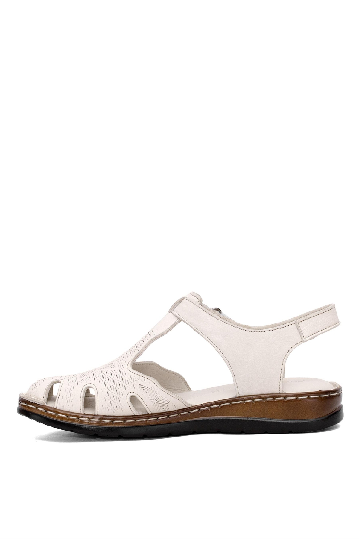 D25YS-2550 Kadın Hakiki Deri Düz Sandalet Krem - Görsel 4