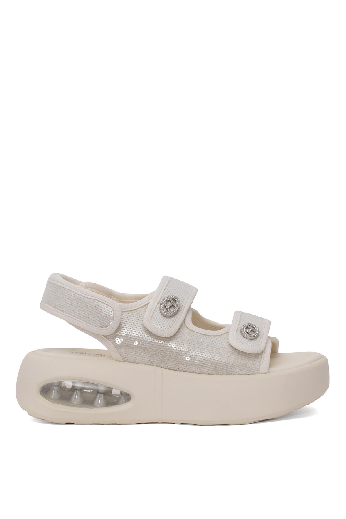 25Y418-2 Kadın Taşlı Düz Sandalet Bej - Görsel 2