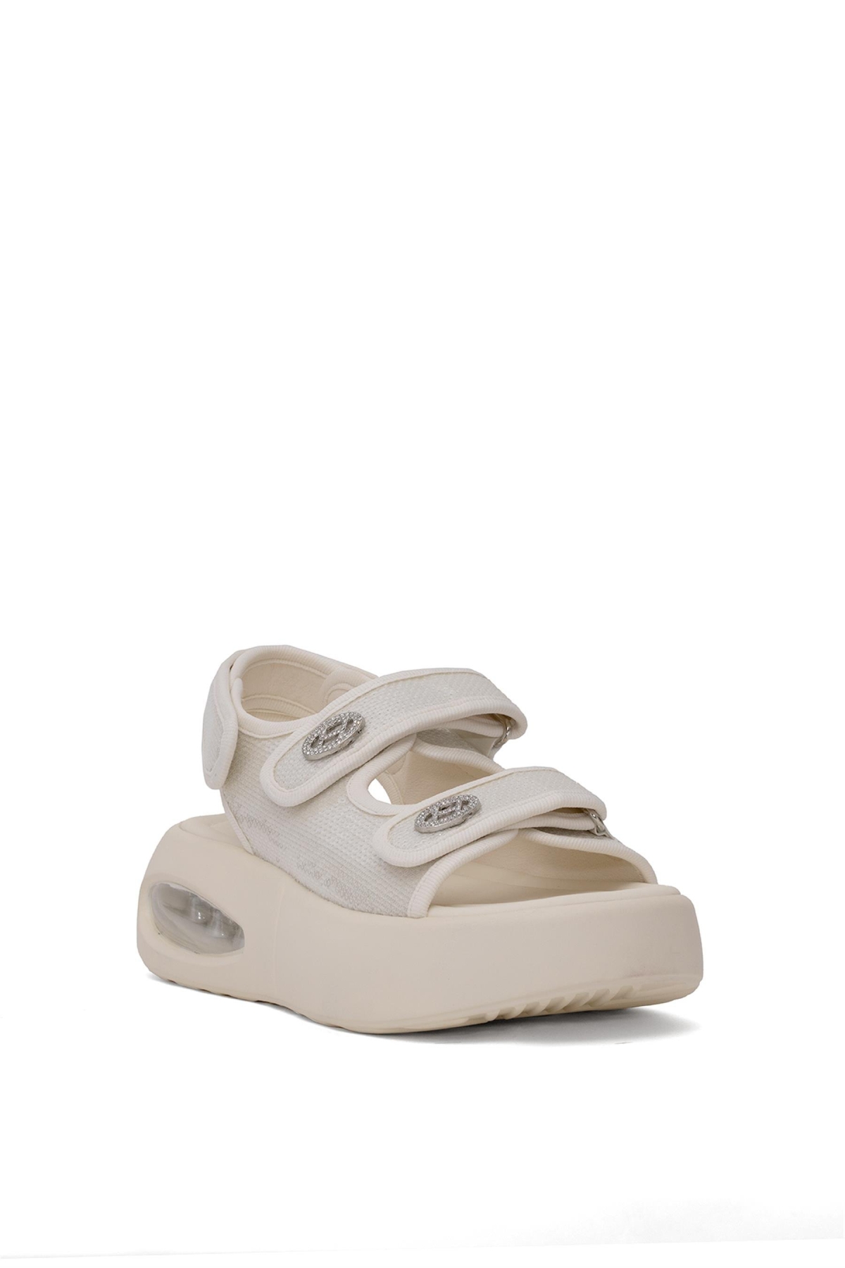 25Y418-2 Kadın Taşlı Düz Sandalet Bej - Görsel 3