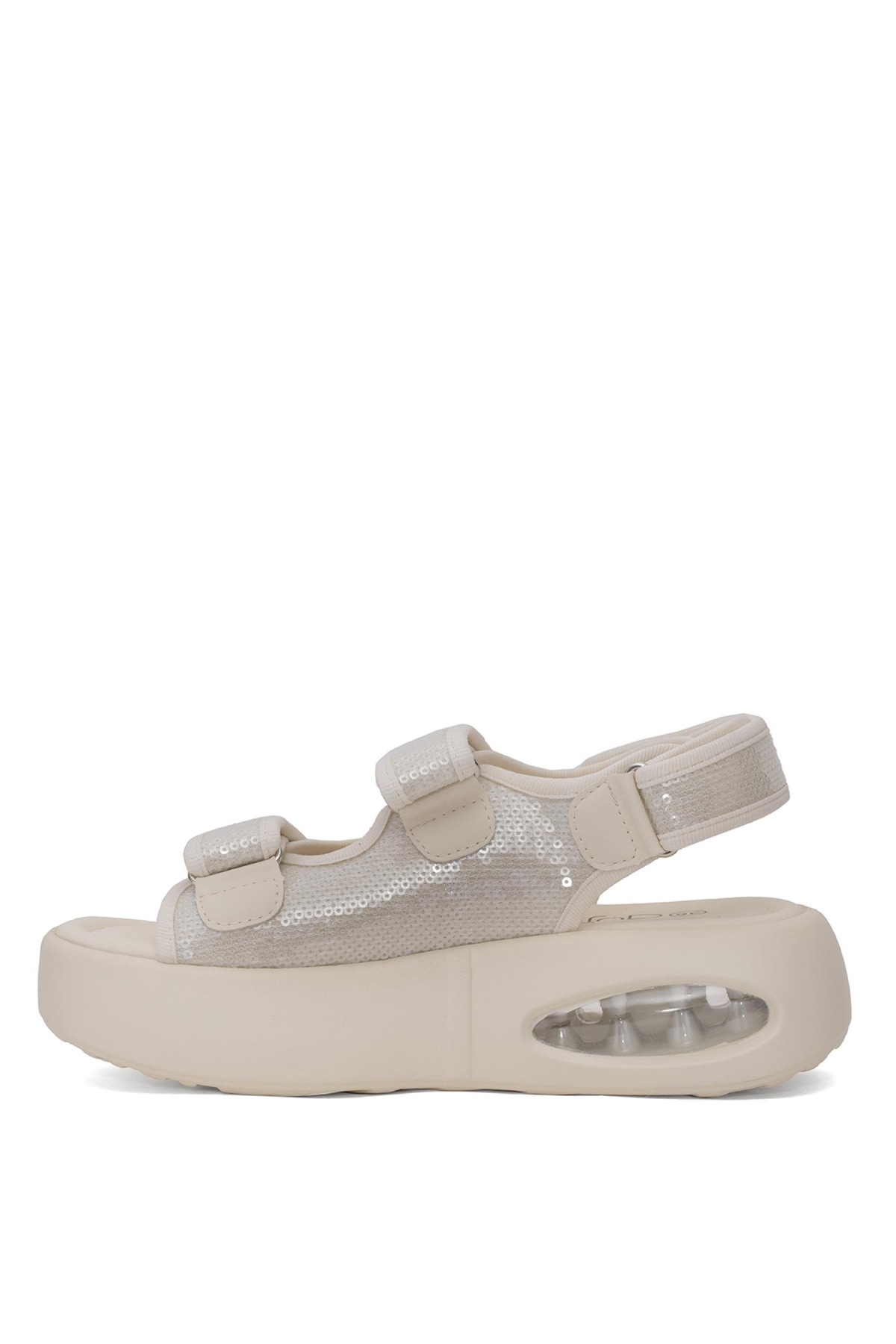 25Y418-2 Kadın Taşlı Düz Sandalet Bej - Görsel 4