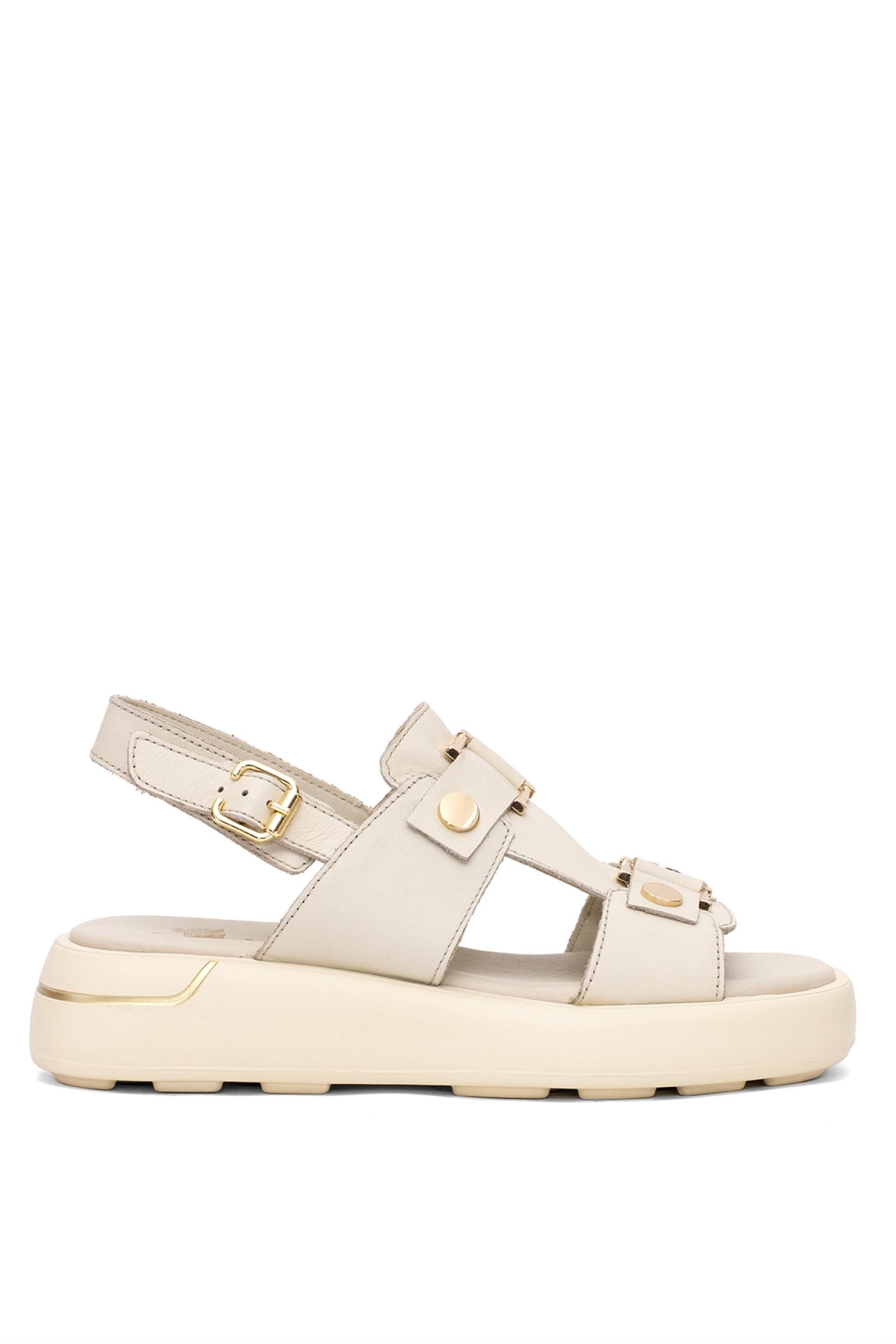 25440007Y Kadın Hakiki Deri Düz Sandalet Bej - Görsel 2