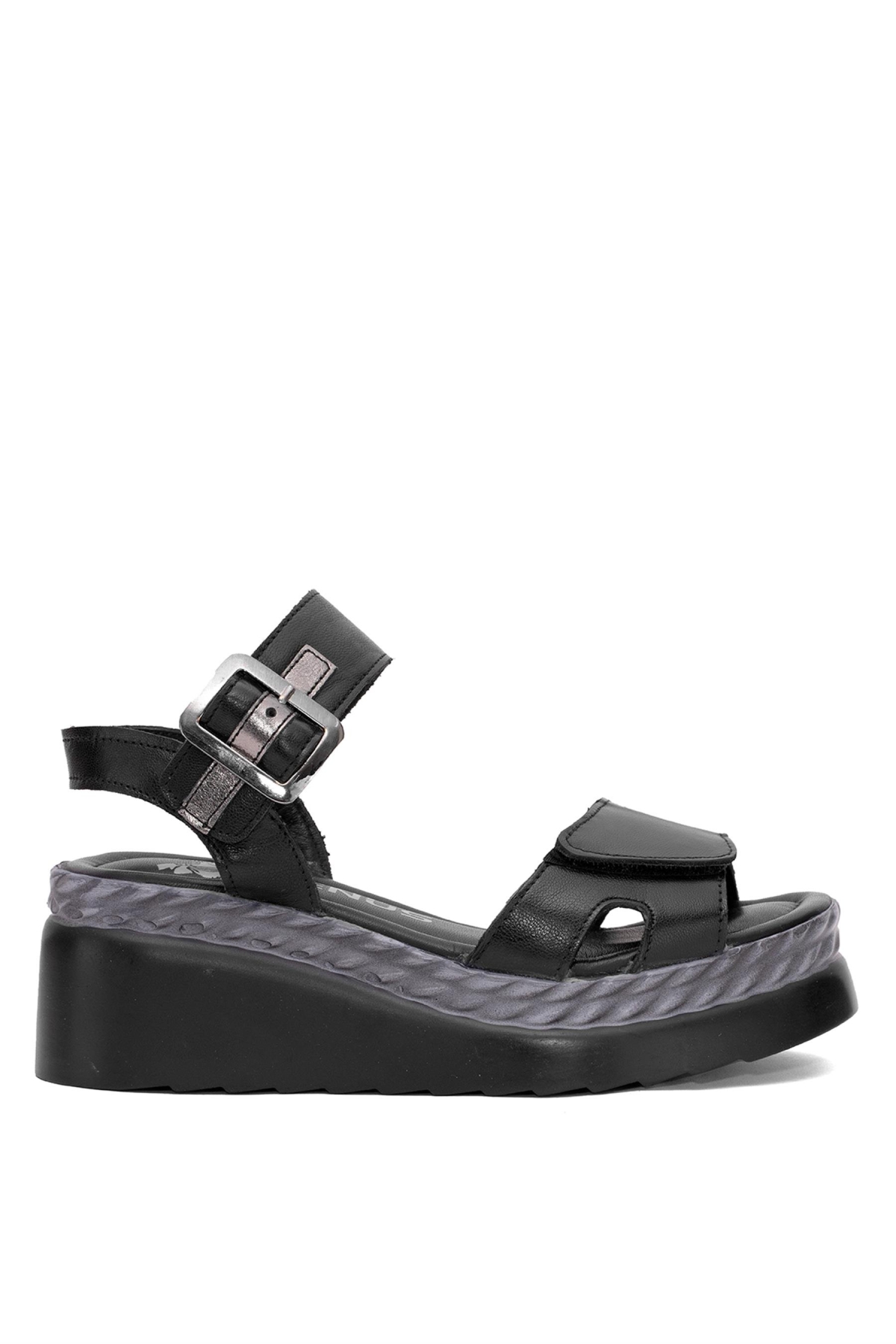 2512303Y Kadın Hakiki Deri Dolgu Topuk Sandalet Siyah - Görsel 2