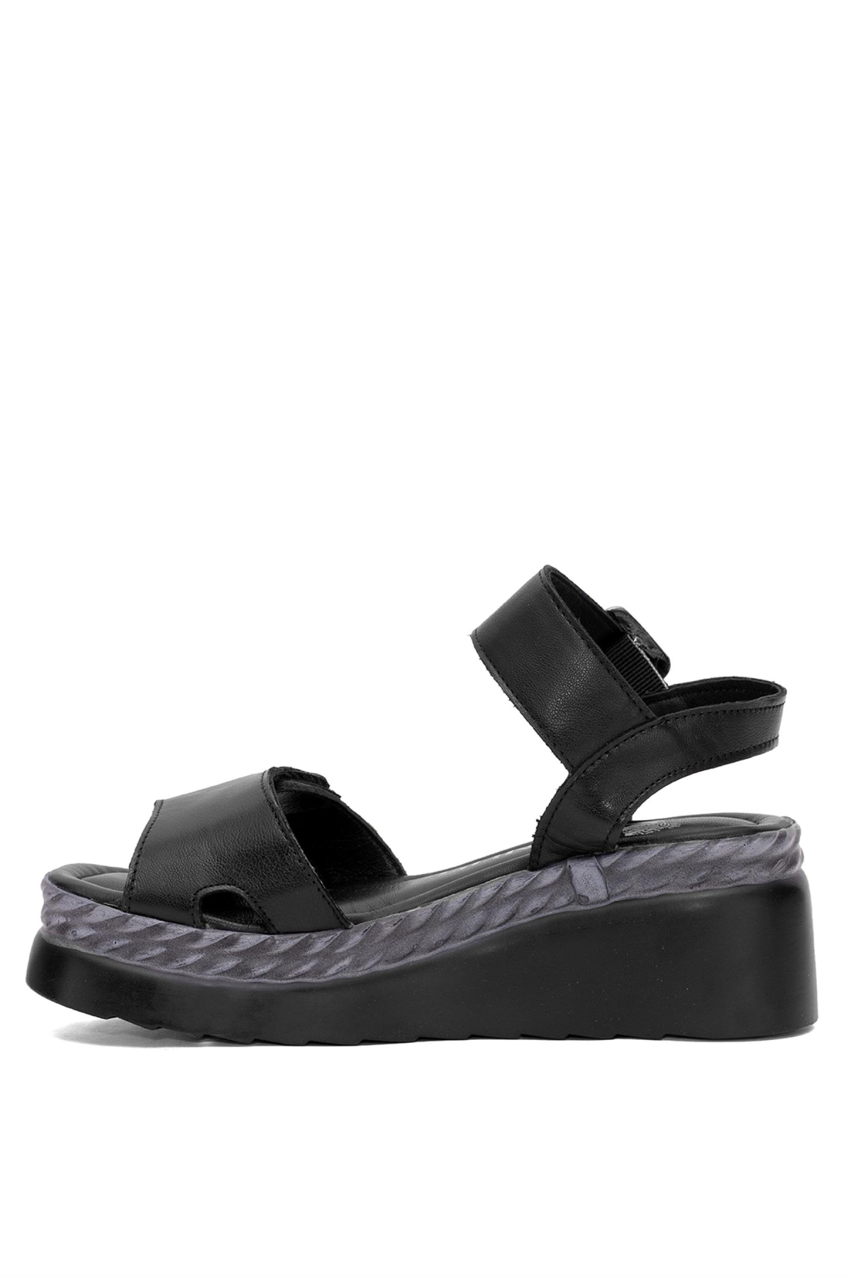2512303Y Kadın Hakiki Deri Dolgu Topuk Sandalet Siyah - Görsel 4