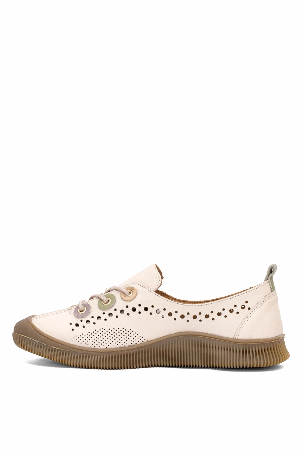 2413512Y Kadın Hakiki Deri Casual Ayakkabı Bej - Görsel 4