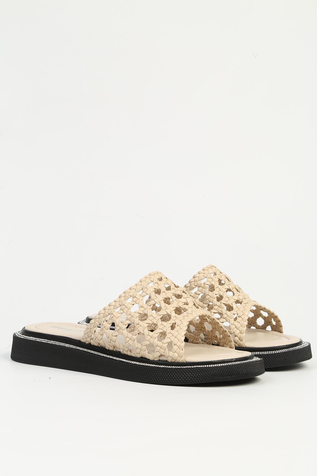 Krem Örgü Kadın Terlik PC-7507 - Görsel 3