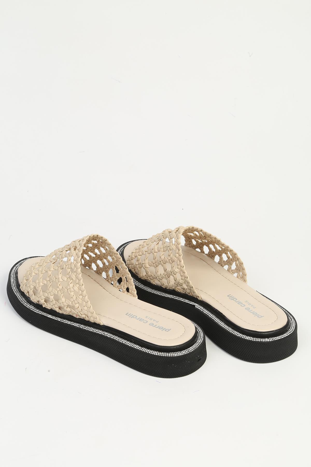 Krem Örgü Kadın Terlik PC-7507 - Görsel 4