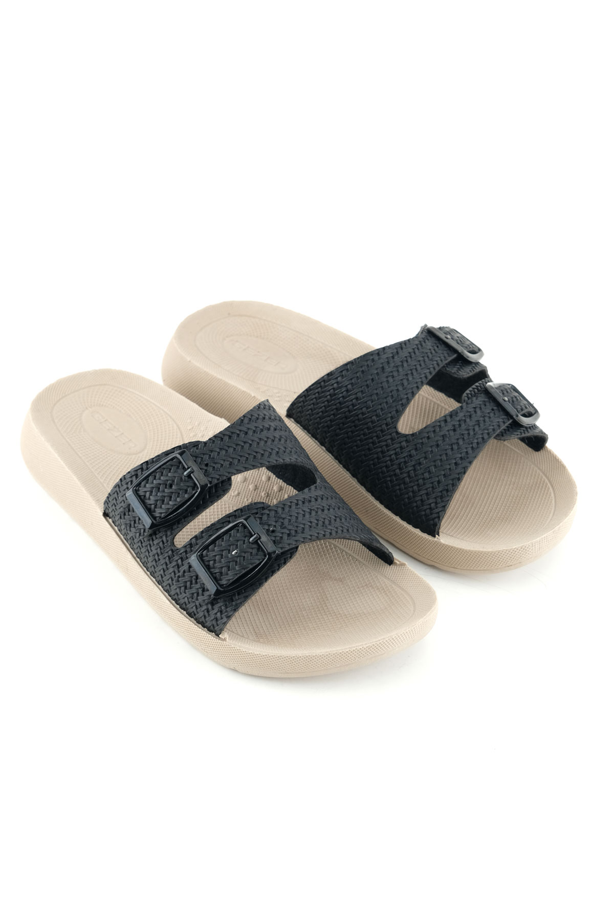 Gezer Gezer Siyah Kadın Yazlık PU Rahat Taban Suni Deri İki Toka Ayarlanabilir Günlük Terlik Sandalet & Terlik | Flo Siyah - 4. görsel