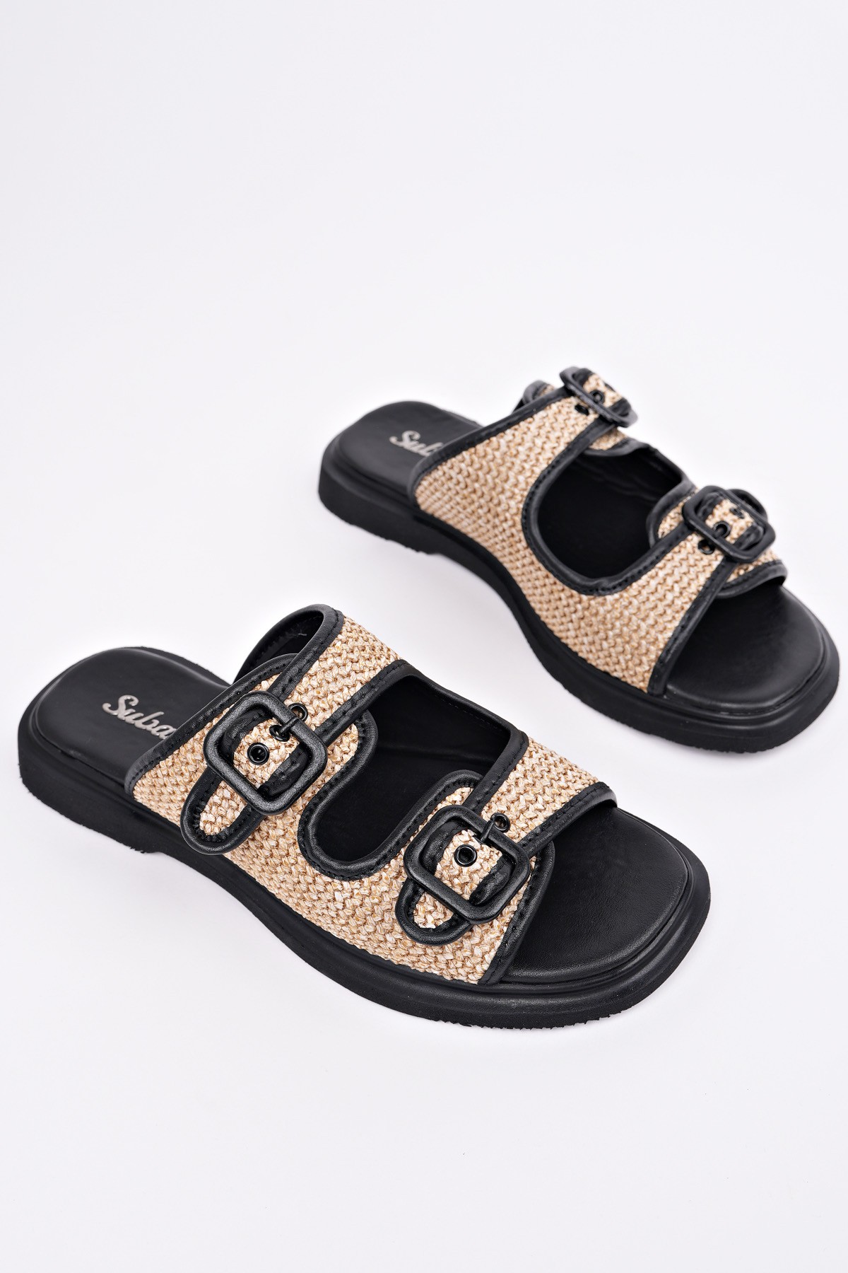 SARLE Çift Bantlı Ayarlanabilir Kemerli Kadın Günlük Hasır Terlik - Görsel 7