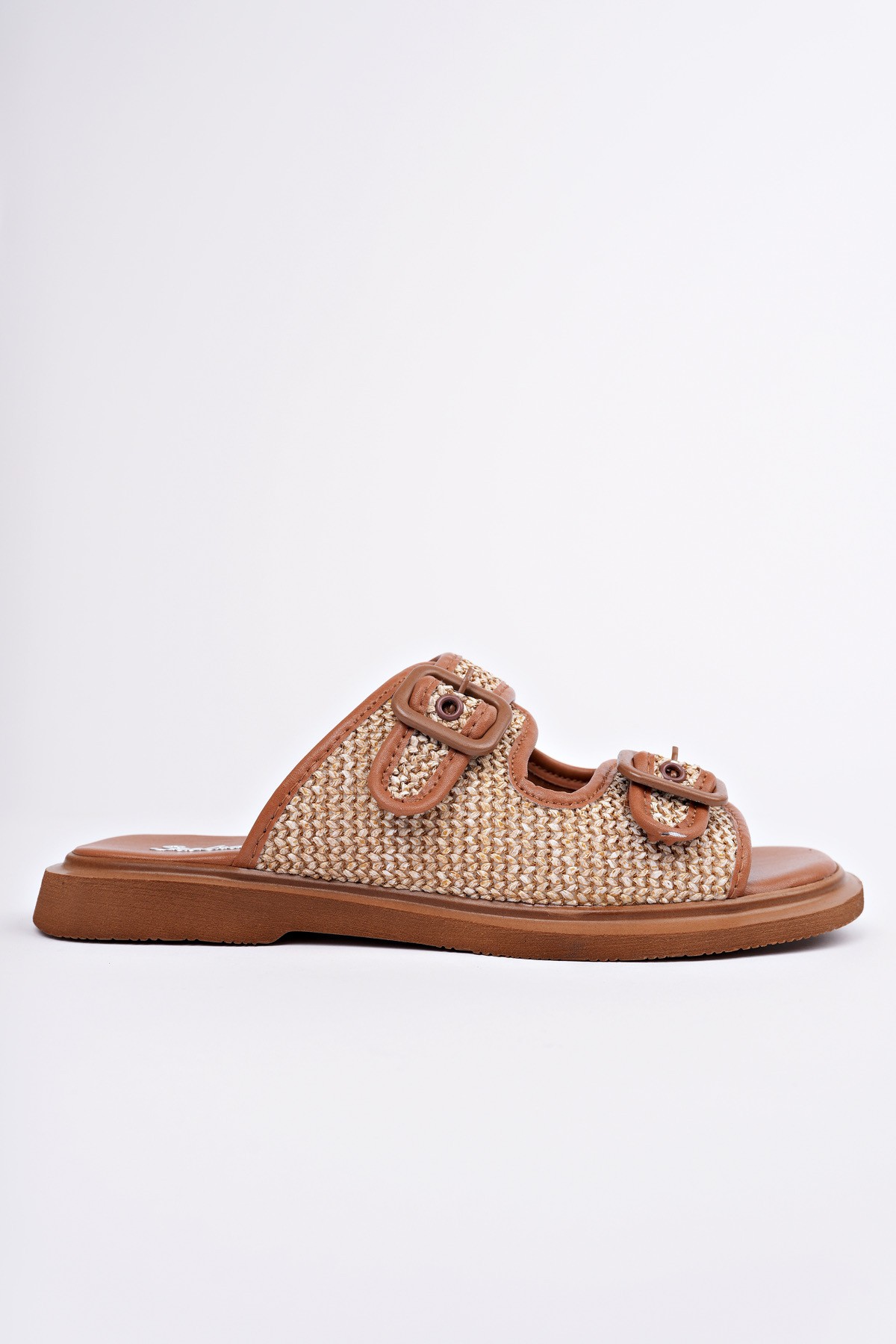 SARLE Çift Bantlı Ayarlanabilir Kemerli Kadın Günlük Hasır Terlik - Görsel 7