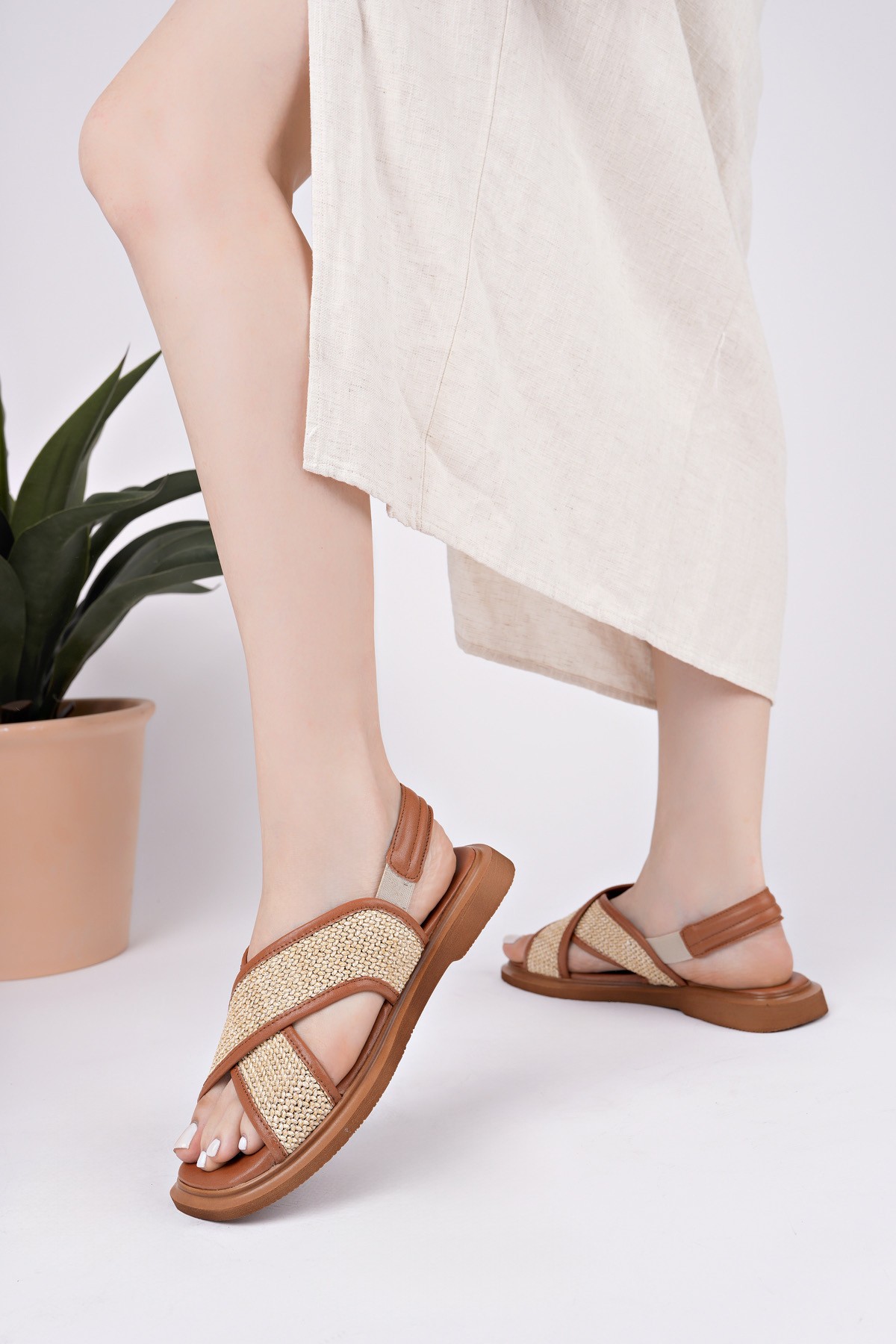 ELİSHA Lastikli Kadın Günlük Hasır Sandalet - Görsel 4