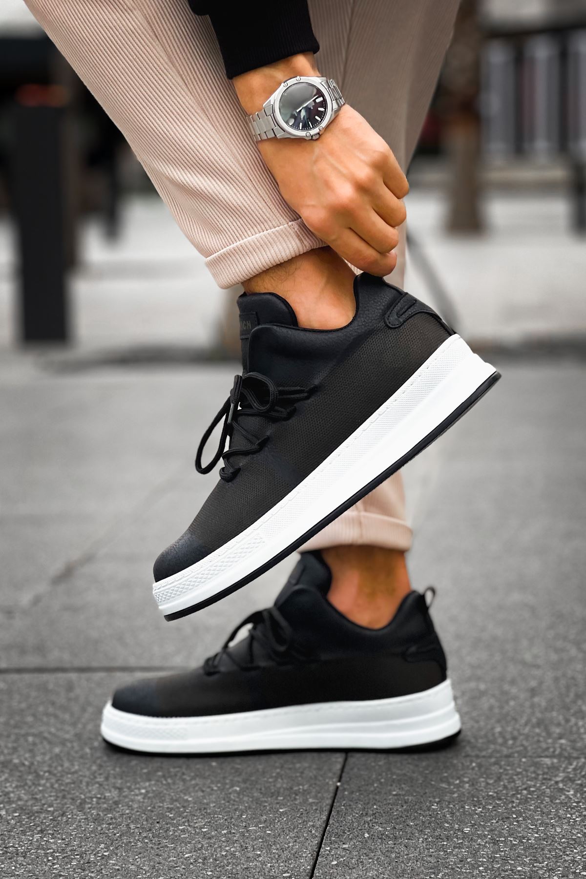 Bağcıklı Lazer Baskılı Erkek Günlük Ayakkabı Siyah - Görsel 3